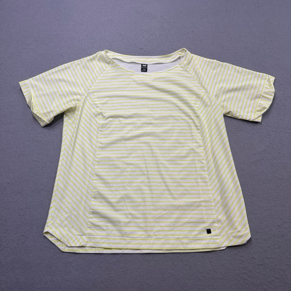 Helly Hansen T-Shirt Women's XL Yellow Striped Active Short Sleeve Training Gym